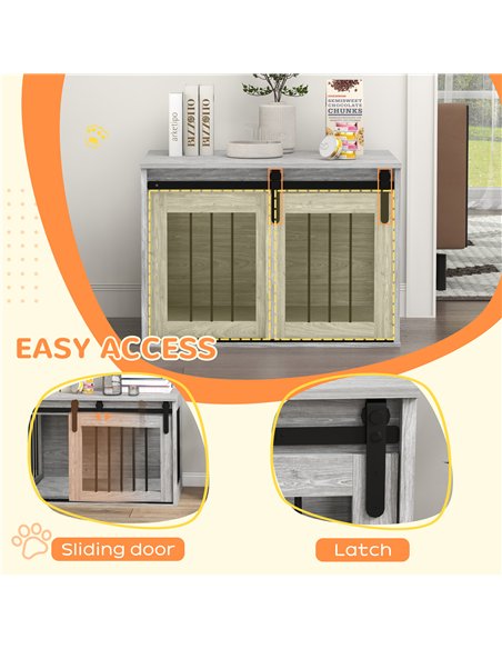 PawHut 80cm Dog Crate Furniture with Removable Cushion for Large Dogs- Grey - pic 142423 | FastDaddyshop