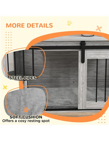 PawHut 80cm Dog Crate Furniture with Removable Cushion for Large Dogs- Grey