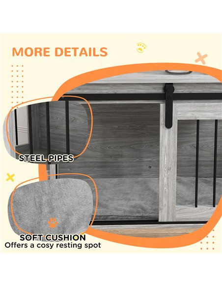 PawHut 80cm Dog Crate Furniture with Removable Cushion for Large Dogs- Grey - pic 142424 | FastDaddyshop