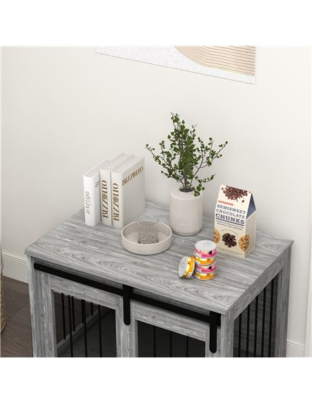 PawHut 80cm Dog Crate Furniture with Removable Cushion for Large Dogs- Grey - pic 142426 | FastDaddyshop