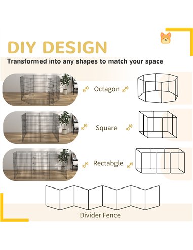 PawHut 8 Panel DIY Dog Pen with Door, for Dogs, Small Animals, Indoor/Outdoor Use, 91cm High