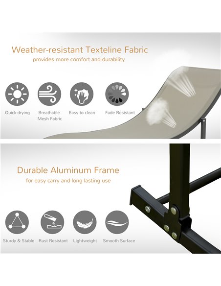 Outsunny Set of 2 S-shaped Foldable Sun Lounger, Khaki - pic 14244 | FastDaddyshop