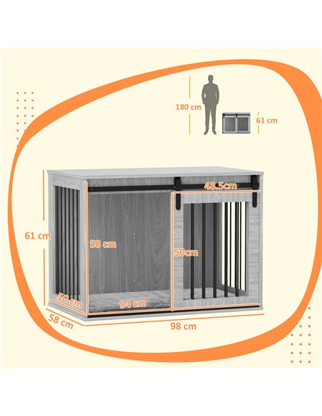 PawHut 98cm Dog Crate Furniture with Removable Cushion for Large Dogs - Grey - pic 142447 | FastDaddyshop