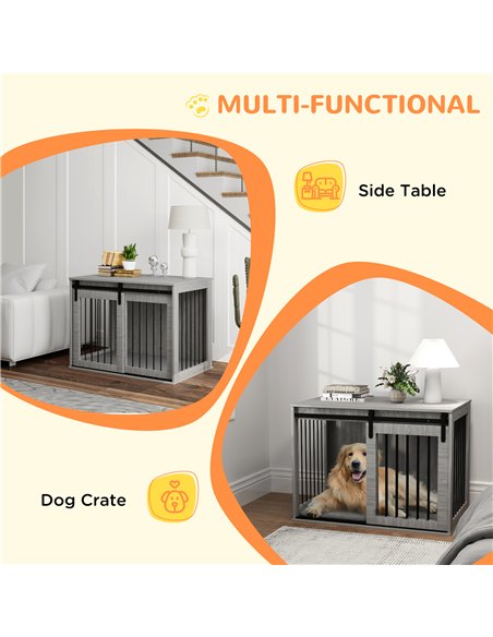 PawHut 98cm Dog Crate Furniture with Removable Cushion for Large Dogs - Grey - pic 142449 | FastDaddyshop