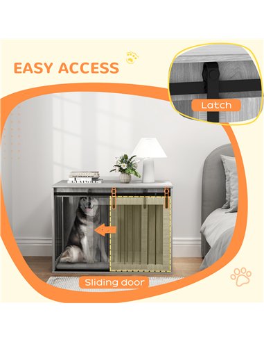 PawHut 98cm Dog Crate Furniture with Removable Cushion for Large Dogs - Grey