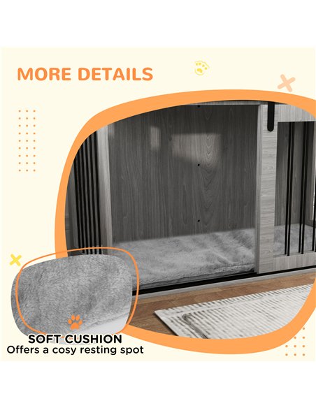 PawHut 98cm Dog Crate Furniture with Removable Cushion for Large Dogs - Grey - pic 142451 | FastDaddyshop