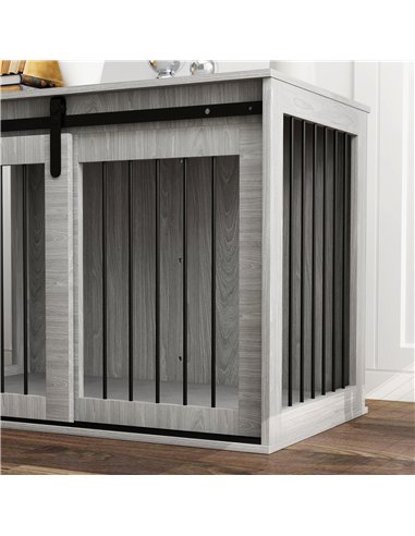 PawHut 98cm Dog Crate Furniture with Removable Cushion for Large Dogs - Grey