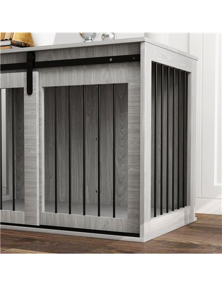PawHut 98cm Dog Crate Furniture with Removable Cushion for Large Dogs - Grey - pic 142453 | FastDaddyshop