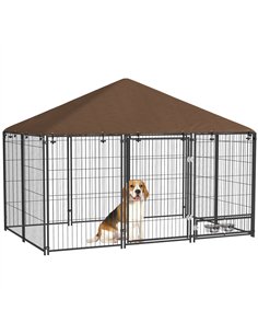 PawHut Outdoor Dog Kennel Puppy Play Pen with Canopy Garden Playpen Fence Crate Enclosure Cage Rotating Bowl 211 x 141 x 151 cm