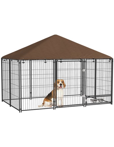 PawHut Outdoor Dog Kennel Puppy Play Pen with Canopy Garden Playpen Fence Crate Enclosure Cage Rotating Bowl 211 x 141 x 151 cm - pic 142454 | FastDaddyshop