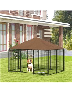 PawHut Outdoor Dog Kennel Puppy Play Pen with Canopy Garden Playpen Fence Crate Enclosure Cage Rotating Bowl 211 x 141 x 151 cm 2