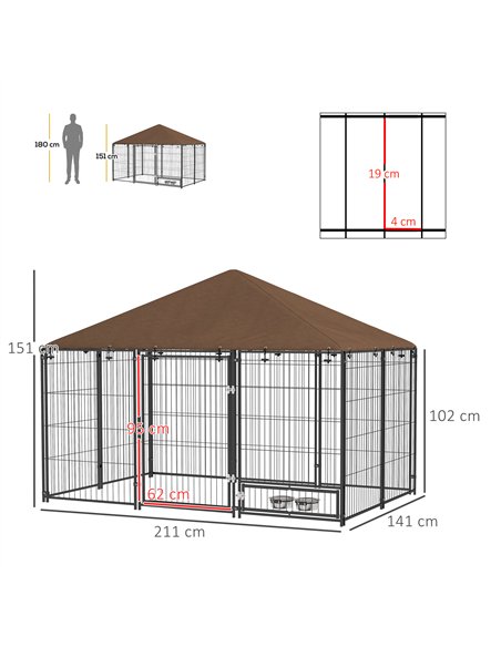 PawHut Outdoor Dog Kennel Puppy Play Pen with Canopy Garden Playpen Fence Crate Enclosure Cage Rotating Bowl 211 x 141 x 151 cm - pic 142456 | FastDaddyshop