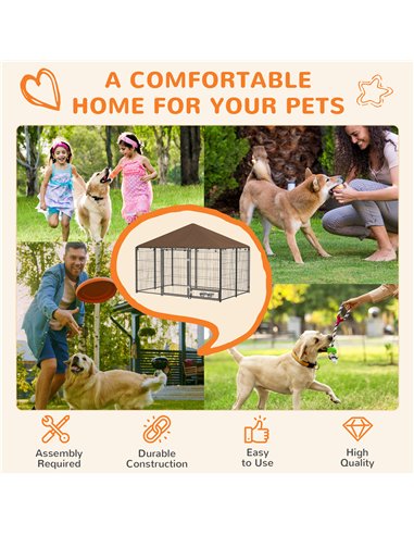 PawHut Outdoor Dog Kennel Puppy Play Pen with Canopy Garden Playpen Fence Crate Enclosure Cage Rotating Bowl 211 x 141 x 151 cm
