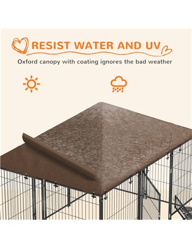 PawHut Outdoor Dog Kennel Puppy Play Pen with Canopy Garden Playpen Fence Crate Enclosure Cage Rotating Bowl 211 x 141 x 151 cm