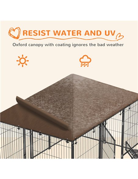 PawHut Outdoor Dog Kennel Puppy Play Pen with Canopy Garden Playpen Fence Crate Enclosure Cage Rotating Bowl 211 x 141 x 151 cm - pic 142458 | FastDaddyshop