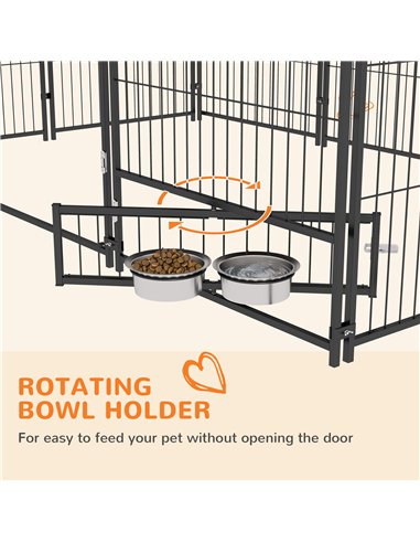 PawHut Outdoor Dog Kennel Puppy Play Pen with Canopy Garden Playpen Fence Crate Enclosure Cage Rotating Bowl 211 x 141 x 151 cm