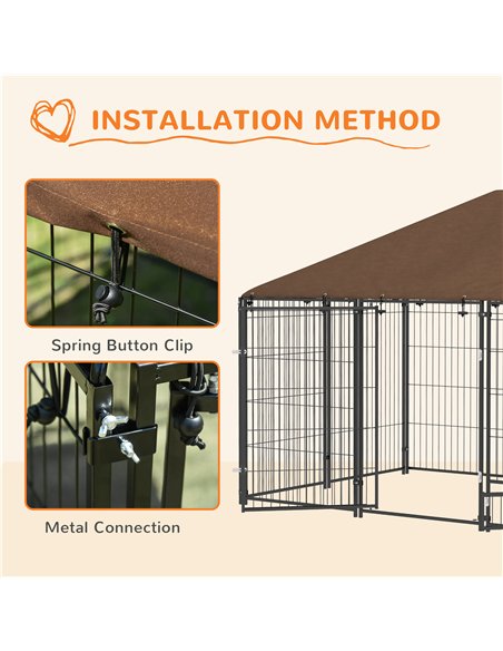 PawHut Outdoor Dog Kennel Puppy Play Pen with Canopy Garden Playpen Fence Crate Enclosure Cage Rotating Bowl 211 x 141 x 151 cm - pic 142460 | FastDaddyshop