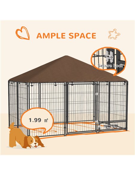 PawHut Outdoor Dog Kennel Puppy Play Pen with Canopy Garden Playpen Fence Crate Enclosure Cage Rotating Bowl 211 x 141 x 151 cm - pic 142461 | FastDaddyshop