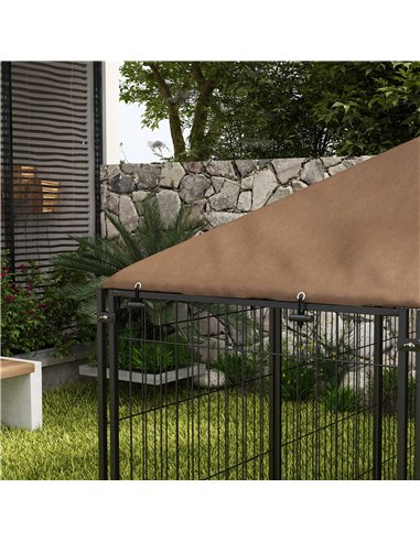 PawHut Outdoor Dog Kennel Puppy Play Pen with Canopy Garden Playpen Fence Crate Enclosure Cage Rotating Bowl 211 x 141 x 151 cm