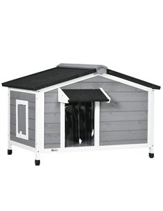 PawHut Wooden Dog Kennel for Outside, for Medium Dogs, 65H x 97L x 72Wcm, Grey
