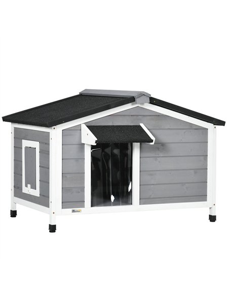 PawHut Wooden Dog Kennel for Outside, for Medium Dogs, 65H x 97L x 72Wcm, Grey - pic 142463 | FastDaddyshop