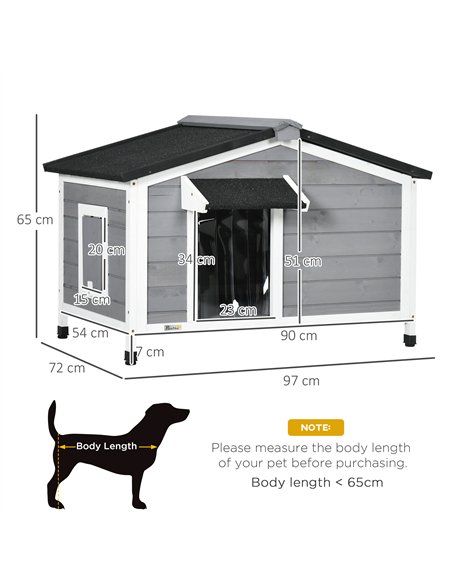 PawHut Wooden Dog Kennel for Outside, for Medium Dogs, 65H x 97L x 72Wcm, Grey - pic 142465 | FastDaddyshop