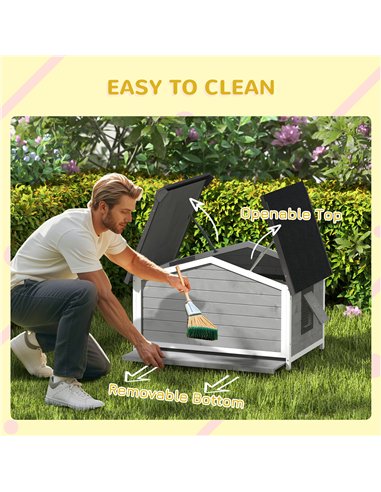 PawHut Wooden Dog Kennel for Outside, for Medium Dogs, 65H x 97L x 72Wcm, Grey