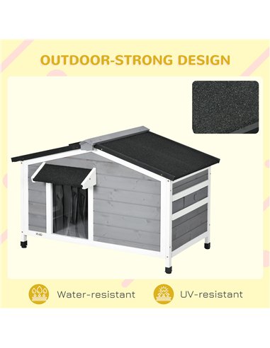PawHut Wooden Dog Kennel for Outside, for Medium Dogs, 65H x 97L x 72Wcm, Grey