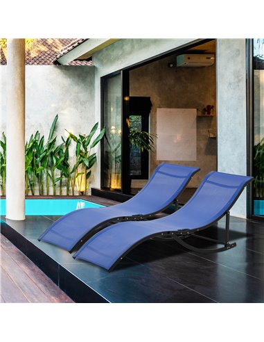 Outsunny Set of 2 S-shaped Foldable Lounge Chair Sun Lounger Reclining Outdoor Chair for Patio Beach Garden Blue