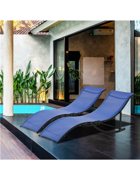 Outsunny Set of 2 S-shaped Foldable Lounge Chair Sun Lounger Reclining Outdoor Chair for Patio Beach Garden Blue - pic 14247 | FastDaddyshop