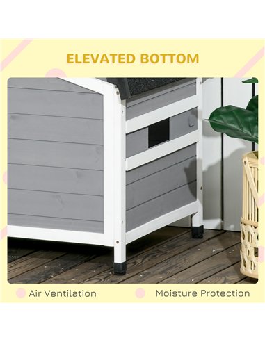 PawHut Wooden Dog Kennel for Outside, for Medium Dogs, 65H x 97L x 72Wcm, Grey