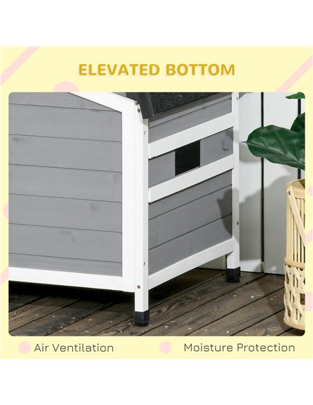 PawHut Wooden Dog Kennel for Outside, for Medium Dogs, 65H x 97L x 72Wcm, Grey - pic 142470 | FastDaddyshop