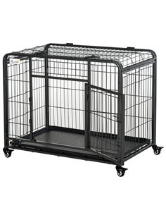 PawHut Metal Dog Cage Kennel Locking Door & Wheels Removable Tray Openable Top For Medium Pets 94 x 58 x 69.5 cm