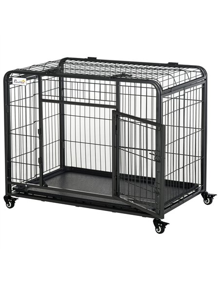 PawHut Metal Dog Cage Kennel Locking Door & Wheels Removable Tray Openable Top For Medium Pets 94 x 58 x 69.5 cm - pic 142472 | FastDaddyshop