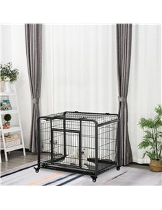 PawHut Metal Dog Cage Kennel Locking Door & Wheels Removable Tray Openable Top For Medium Pets 94 x 58 x 69.5 cm 2