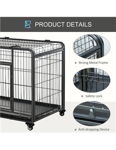 PawHut Metal Dog Cage Kennel Locking Door & Wheels Removable Tray Openable Top For Medium Pets 94 x 58 x 69.5 cm