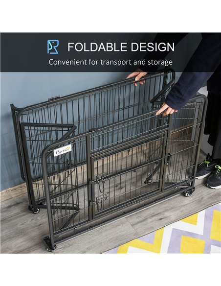 PawHut Metal Dog Cage Kennel Locking Door & Wheels Removable Tray Openable Top For Medium Pets 94 x 58 x 69.5 cm - pic 142478 | FastDaddyshop