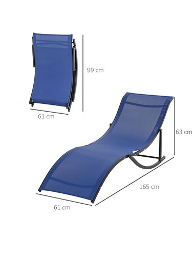 Outsunny Set of 2 S-shaped Foldable Lounge Chair Sun Lounger Reclining Outdoor Chair for Patio Beach Garden Blue