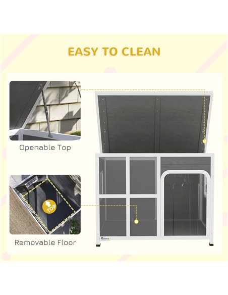 PawHut Wooden Dog House Outdoor with  Asphalt Openable Top, Removable Floor, Clear Front Panel, Curtain, 103 x 77 x 83cm - pic 142484 | FastDaddyshop