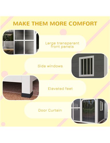 PawHut Wooden Dog House Outdoor with  Asphalt Openable Top, Removable Floor, Clear Front Panel, Curtain, 103 x 77 x 83cm
