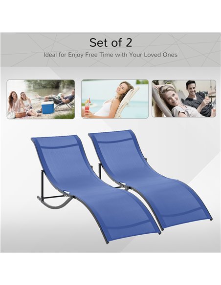 Outsunny Set of 2 S-shaped Foldable Lounge Chair Sun Lounger Reclining Outdoor Chair for Patio Beach Garden Blue - pic 14249 | FastDaddyshop