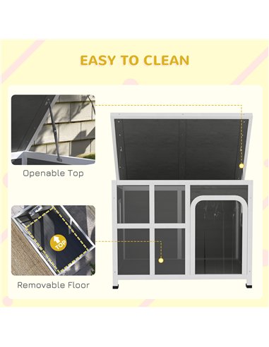 PawHut Wooden Dog House Outdoor with  Asphalt Openable Top, Removable Floor, Clear Front Panel, Curtain, 90 x 62 x 71cm