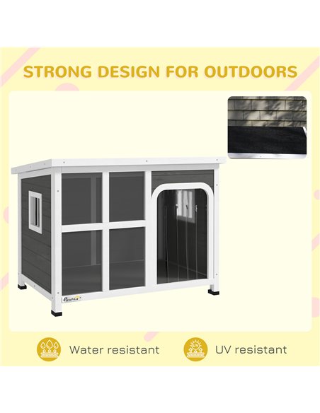 PawHut Wooden Dog House Outdoor with  Asphalt Openable Top, Removable Floor, Clear Front Panel, Curtain, 90 x 62 x 71cm - pic 142494 | FastDaddyshop