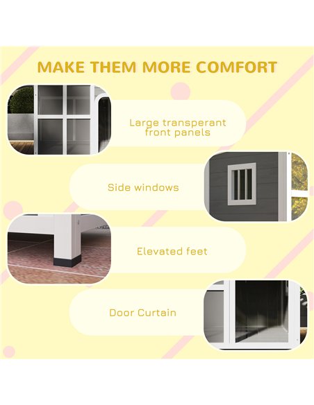 PawHut Wooden Dog House Outdoor with  Asphalt Openable Top, Removable Floor, Clear Front Panel, Curtain, 90 x 62 x 71cm - pic 142495 | FastDaddyshop