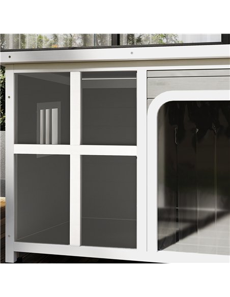 PawHut Wooden Dog House Outdoor with  Asphalt Openable Top, Removable Floor, Clear Front Panel, Curtain, 90 x 62 x 71cm - pic 142498 | FastDaddyshop