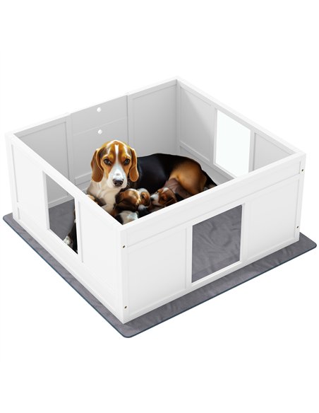 PawHut Whelping Box for Dogs with Whelping Pad, Adjustable Entrance, Non-slip Foot Pads, for Medium Dogs, 100 x 96cm - pic 142499 | FastDaddyshop