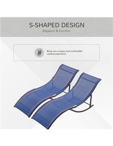Outsunny Set of 2 S-shaped Foldable Lounge Chair Sun Lounger Reclining Outdoor Chair for Patio Beach Garden Blue