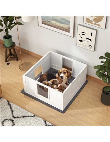 PawHut Whelping Box for Dogs with Whelping Pad, Adjustable Entrance, Non-slip Foot Pads, for Medium Dogs, 100 x 96cm
