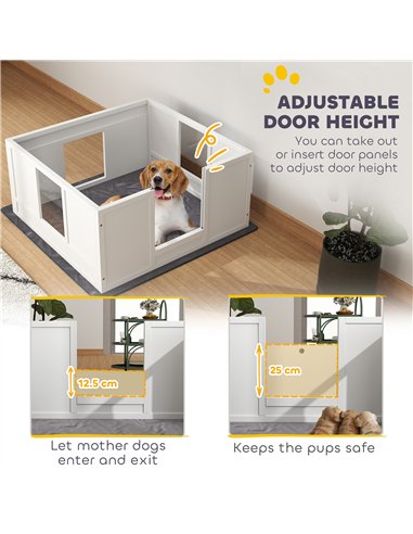 PawHut Whelping Box for Dogs with Whelping Pad, Adjustable Entrance, Non-slip Foot Pads, for Medium Dogs, 100 x 96cm