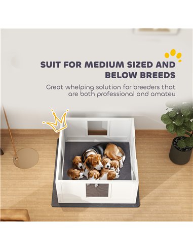 PawHut Whelping Box for Dogs with Whelping Pad, Adjustable Entrance, Non-slip Foot Pads, for Medium Dogs, 100 x 96cm